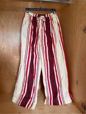 Women’s Striped Wide-Leg Pants in Red & Cream -